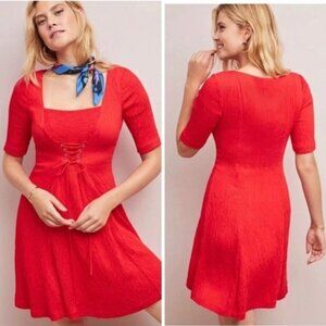 Maeve by Anthropologie Juliet Corset Red Short Sleeve Mini Dress Size 10